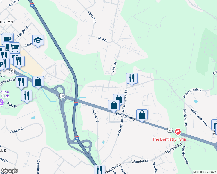 map of restaurants, bars, coffee shops, grocery stores, and more near 7959 Pennsylvania Avenue in Irwin