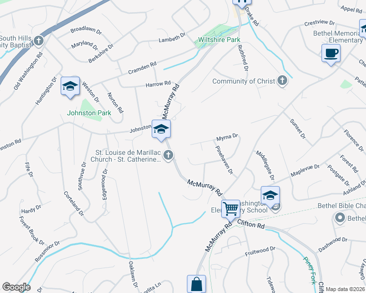 map of restaurants, bars, coffee shops, grocery stores, and more near 321 McMurray Road in Pittsburgh