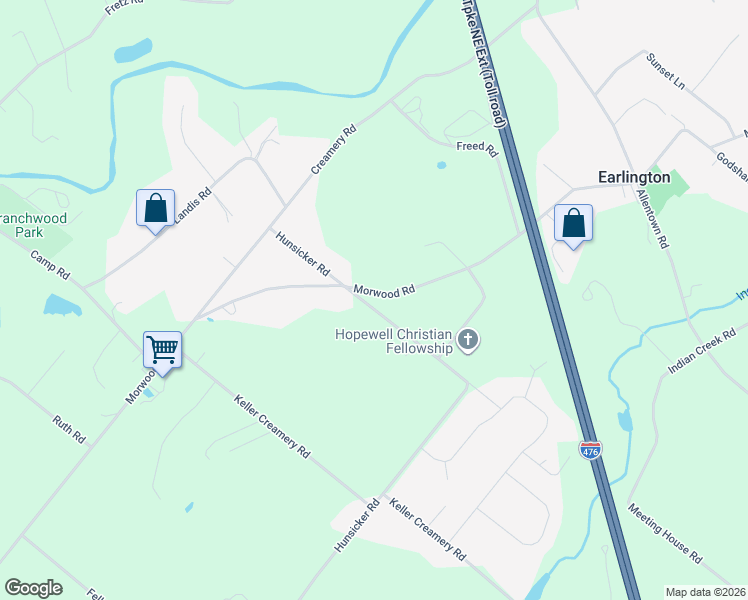 map of restaurants, bars, coffee shops, grocery stores, and more near 763 Hunsicker Road in Telford