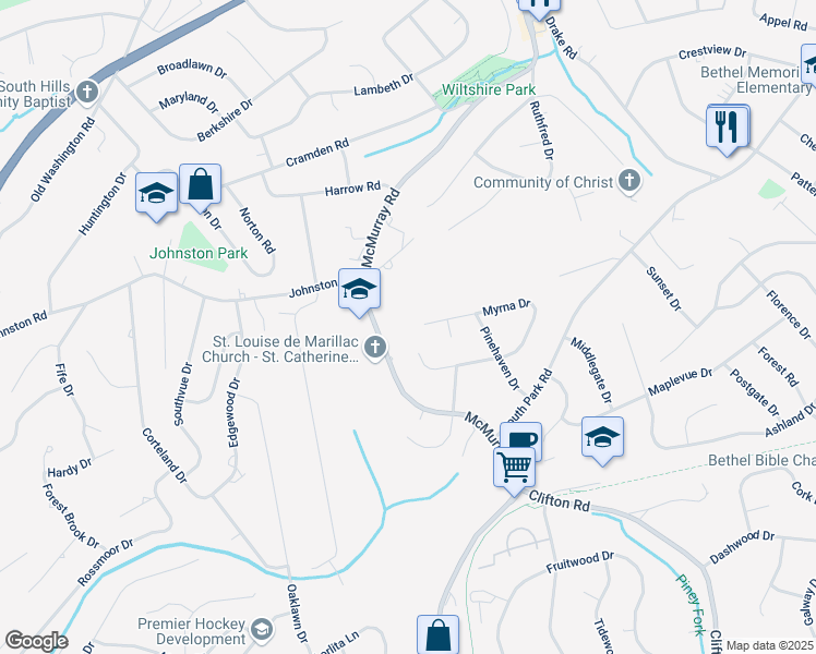 map of restaurants, bars, coffee shops, grocery stores, and more near 321 McMurray Road in Pittsburgh