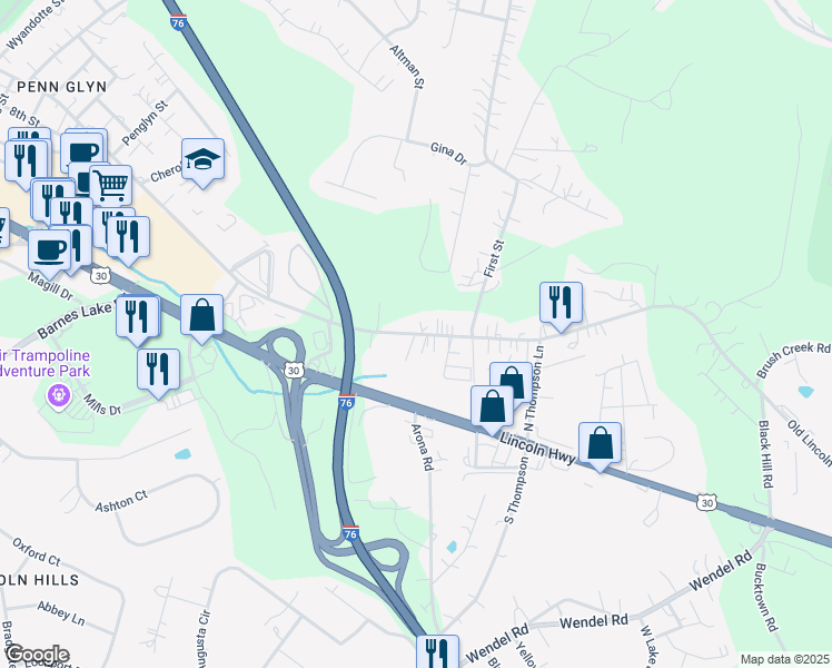 map of restaurants, bars, coffee shops, grocery stores, and more near 7990 Pennsylvania Avenue in Irwin