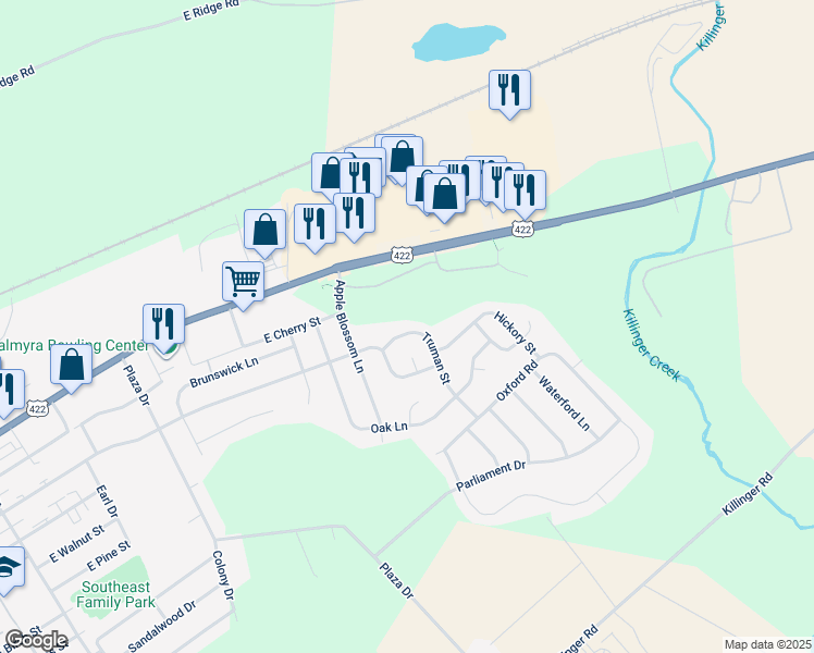 map of restaurants, bars, coffee shops, grocery stores, and more near 23 Truman Street in Palmyra
