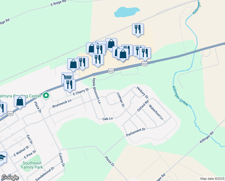 map of restaurants, bars, coffee shops, grocery stores, and more near 23 Truman Street in Palmyra