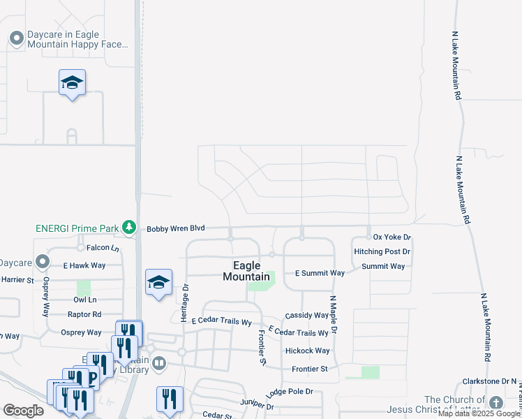 map of restaurants, bars, coffee shops, grocery stores, and more near 1965 Emerald Avenue in Eagle Mountain