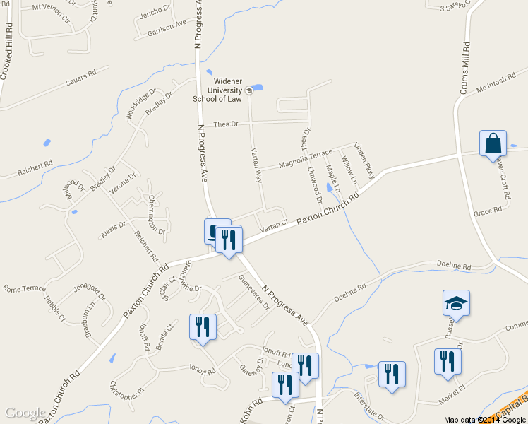 map of restaurants, bars, coffee shops, grocery stores, and more near 2320 Vartan Ct in Harrisburg