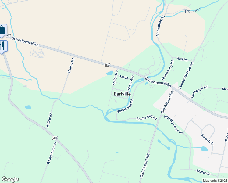 map of restaurants, bars, coffee shops, grocery stores, and more near 80 Amity Avenue in Douglassville