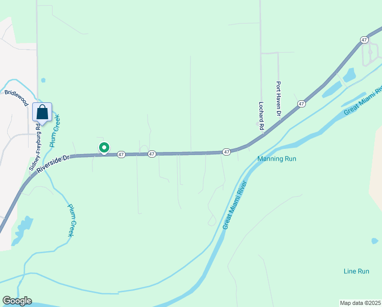 map of restaurants, bars, coffee shops, grocery stores, and more near 16500 Ohio 47 in Sidney