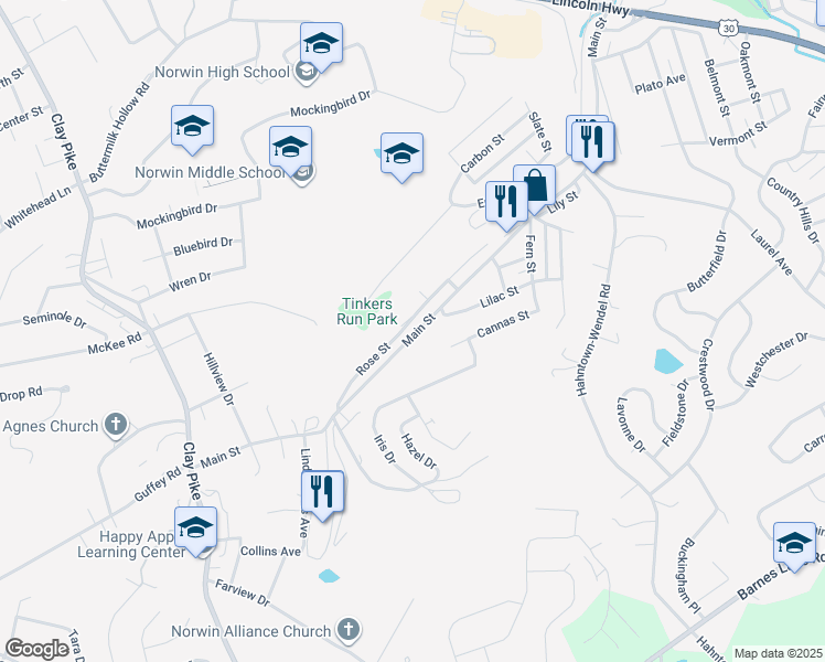 map of restaurants, bars, coffee shops, grocery stores, and more near 790 Main Street in Irwin