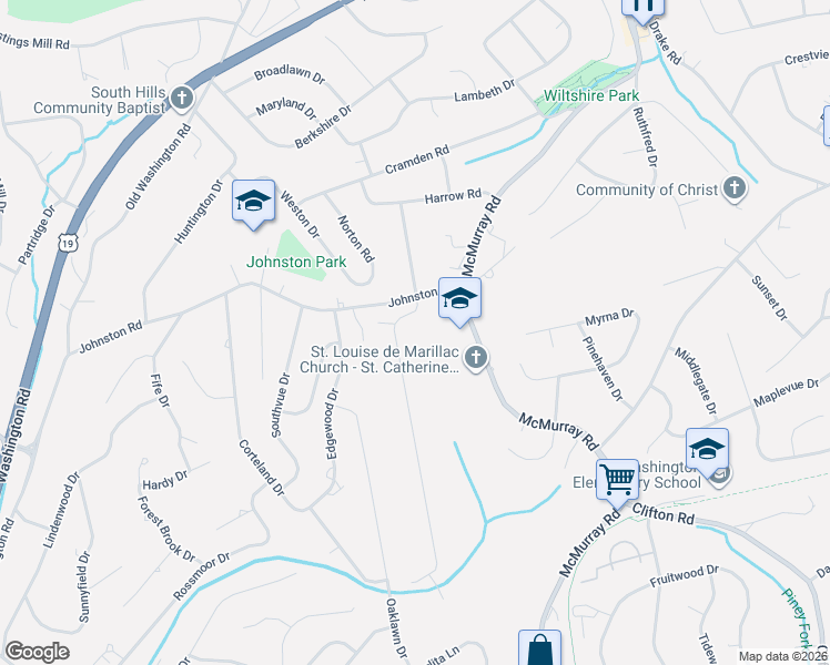 map of restaurants, bars, coffee shops, grocery stores, and more near 2411 Willowbrook Road in Pittsburgh