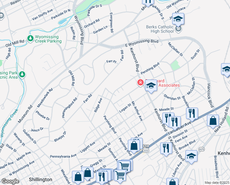 map of restaurants, bars, coffee shops, grocery stores, and more near 10 Nassau Court in Reading