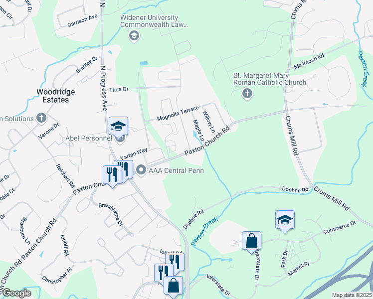 map of restaurants, bars, coffee shops, grocery stores, and more near 2412 Paxton Church Road in Harrisburg
