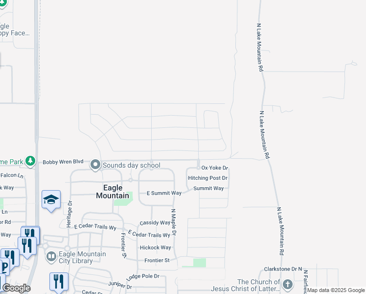 map of restaurants, bars, coffee shops, grocery stores, and more near 2255 Emerald Avenue in Eagle Mountain