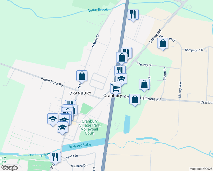 map of restaurants, bars, coffee shops, grocery stores, and more near 8 Ryan Road in Cranbury