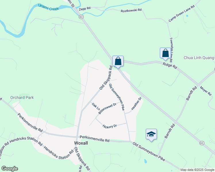map of restaurants, bars, coffee shops, grocery stores, and more near 2182 Old Skippack Road in Harleysville