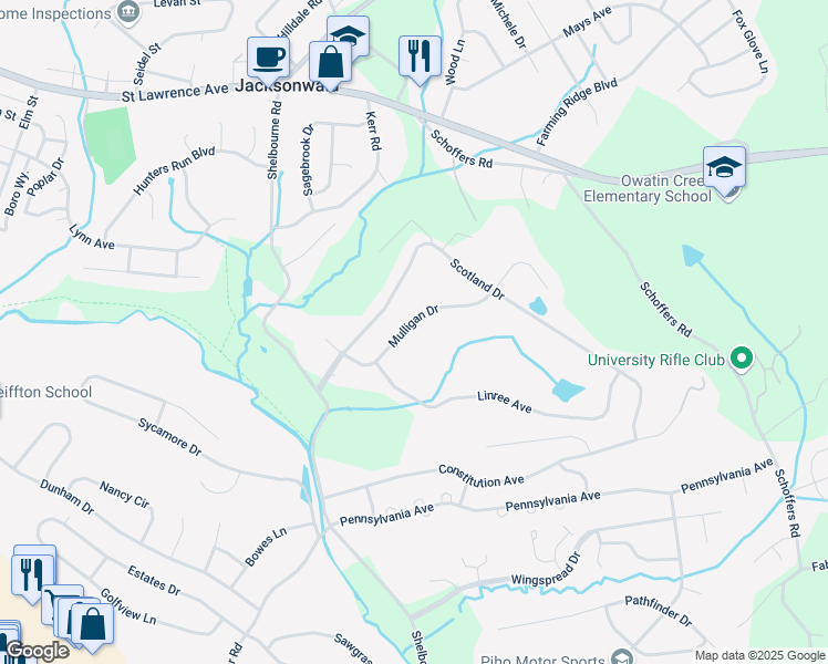 map of restaurants, bars, coffee shops, grocery stores, and more near 11 Mulligan Drive in Reading
