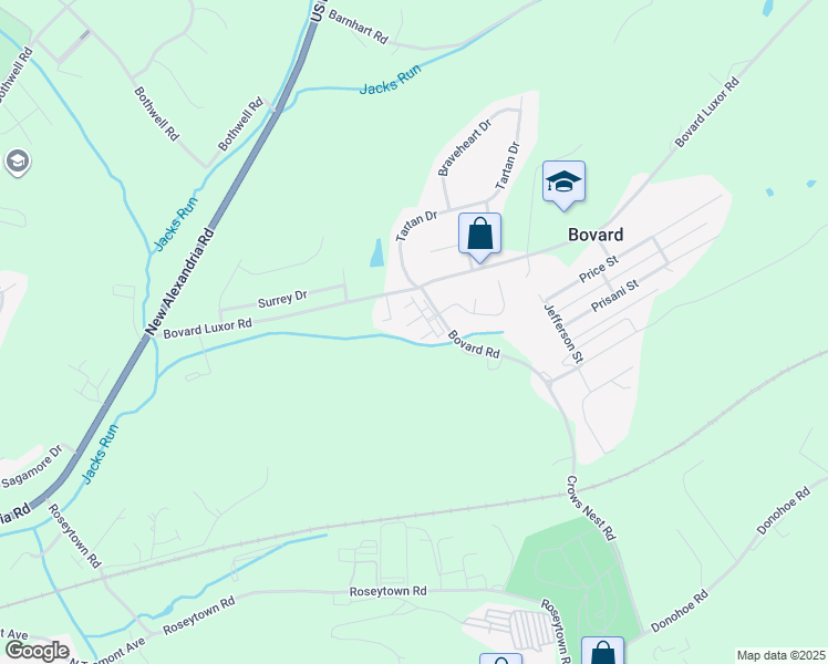 map of restaurants, bars, coffee shops, grocery stores, and more near 1404 Thistle Drive in Greensburg