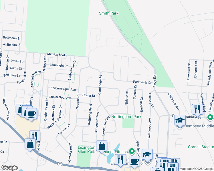 map of restaurants, bars, coffee shops, grocery stores, and more near 543 Ablemarle Circle in Delaware