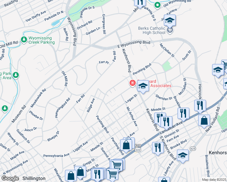 map of restaurants, bars, coffee shops, grocery stores, and more near 24 Eli Court in Reading
