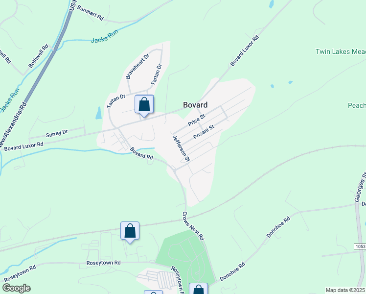 map of restaurants, bars, coffee shops, grocery stores, and more near 1500 Prisani Street in Bovard