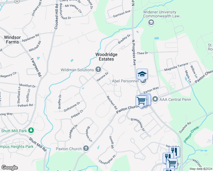 map of restaurants, bars, coffee shops, grocery stores, and more near 115 Cherrington Drive in Harrisburg