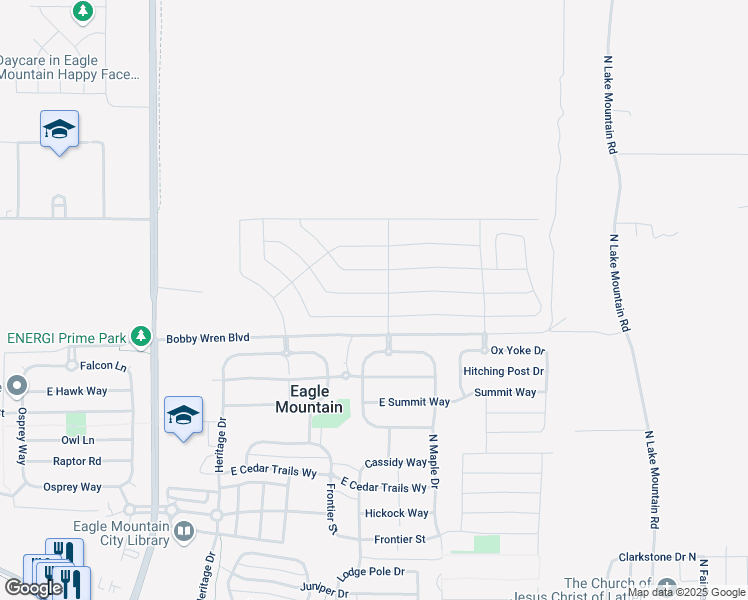 map of restaurants, bars, coffee shops, grocery stores, and more near 2076 Granite Lane in Eagle Mountain