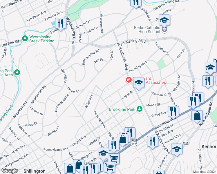 map of restaurants, bars, coffee shops, grocery stores, and more near 10 Nassau Court in Reading