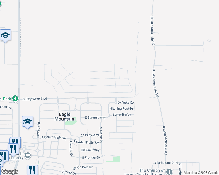 map of restaurants, bars, coffee shops, grocery stores, and more near 2276 Granite Lane in Eagle Mountain