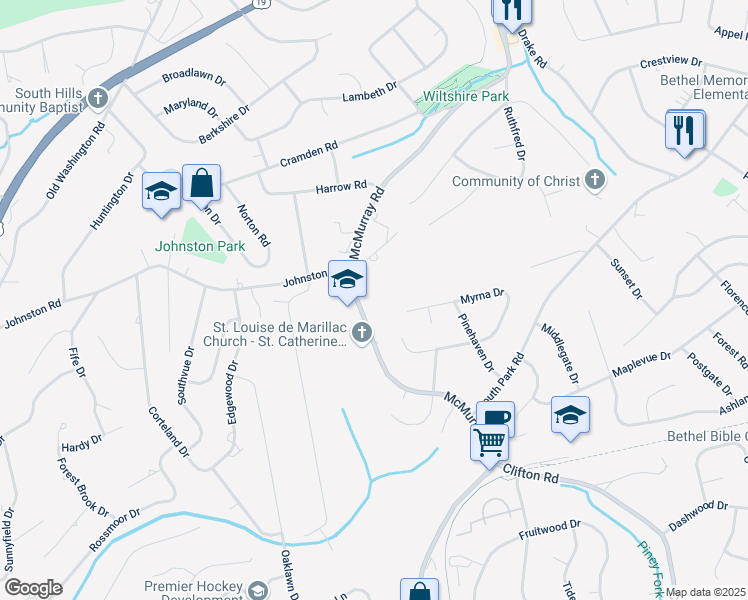 map of restaurants, bars, coffee shops, grocery stores, and more near 311 McMurray Road in Pittsburgh