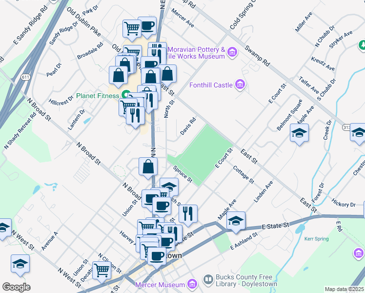 map of restaurants, bars, coffee shops, grocery stores, and more near 333 Lacey Avenue in Doylestown