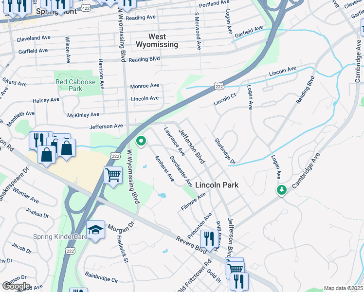 map of restaurants, bars, coffee shops, grocery stores, and more near 601 Lawrence Avenue in Reading