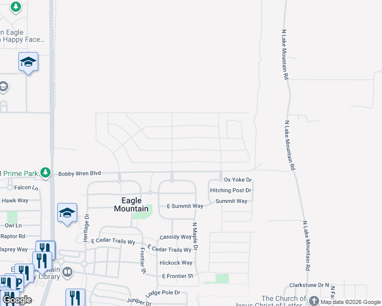 map of restaurants, bars, coffee shops, grocery stores, and more near 2192 Granite Lane in Eagle Mountain