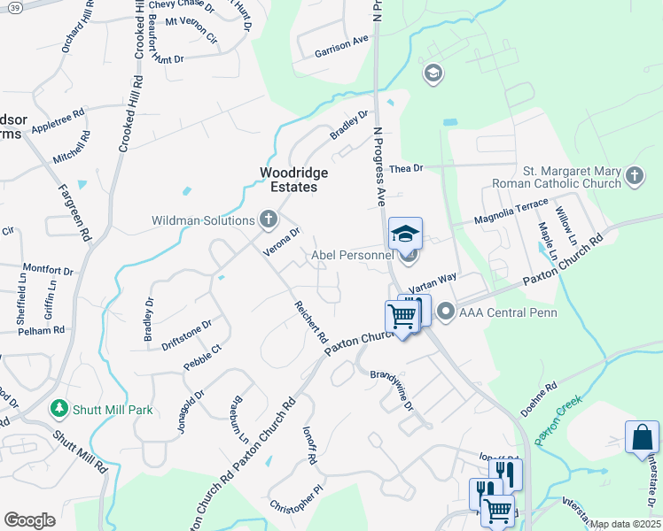 map of restaurants, bars, coffee shops, grocery stores, and more near 705 Cherrington Drive in Harrisburg