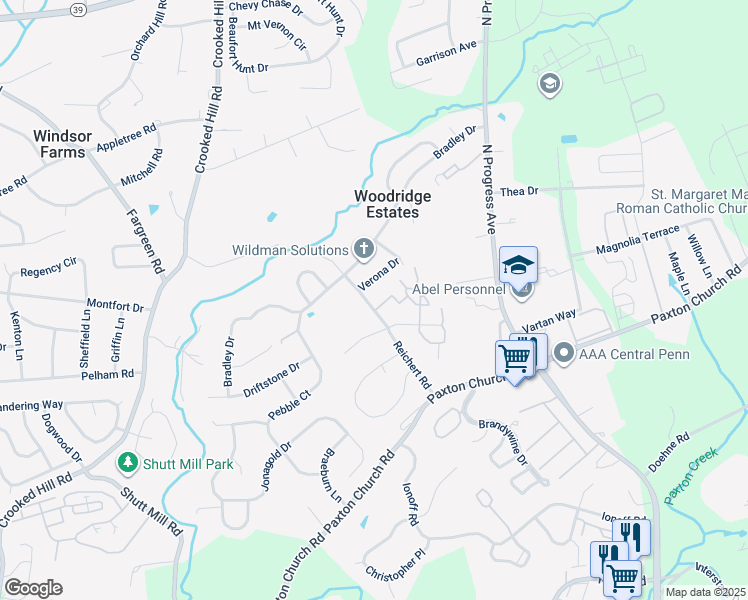 map of restaurants, bars, coffee shops, grocery stores, and more near 216 Cherrington Drive in Harrisburg
