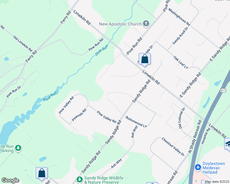 map of restaurants, bars, coffee shops, grocery stores, and more near 38 Shady Grove Circle in Doylestown