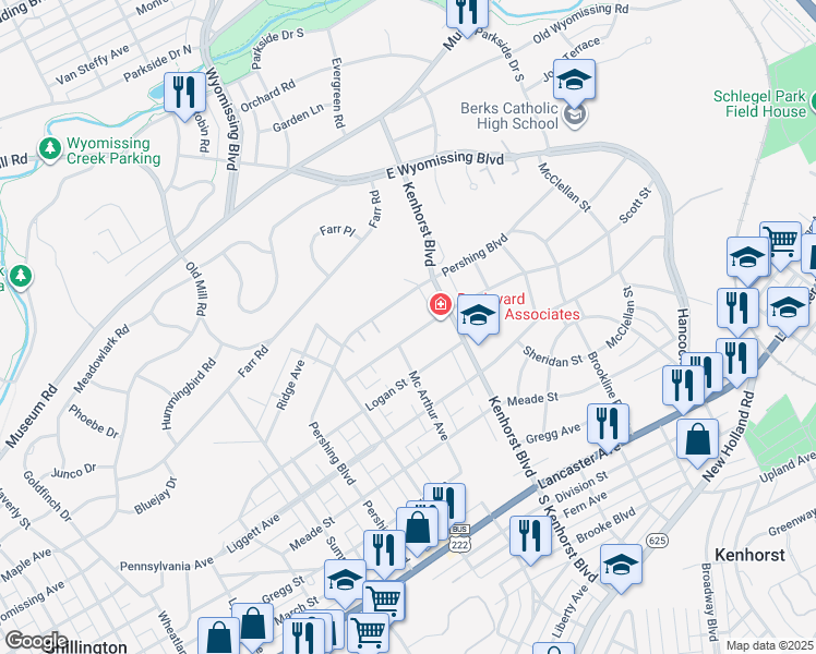 map of restaurants, bars, coffee shops, grocery stores, and more near 1344 Scott Street in Reading