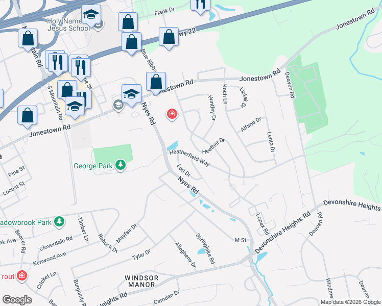 map of restaurants, bars, coffee shops, grocery stores, and more near 302 Mollie Drive in Harrisburg