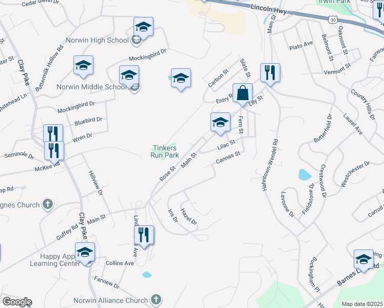 map of restaurants, bars, coffee shops, grocery stores, and more near 790 Main Street in Irwin