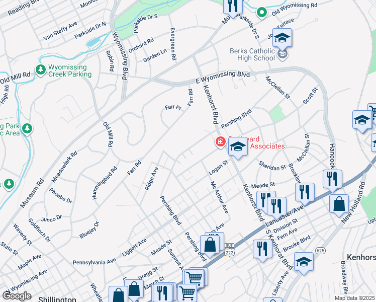 map of restaurants, bars, coffee shops, grocery stores, and more near 24 Eli Court in Reading