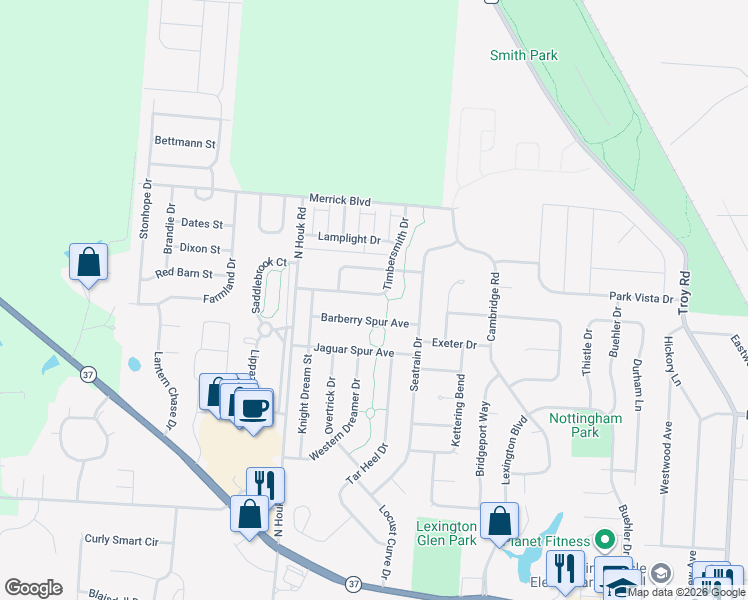 map of restaurants, bars, coffee shops, grocery stores, and more near 394 Timbersmith Drive in Delaware
