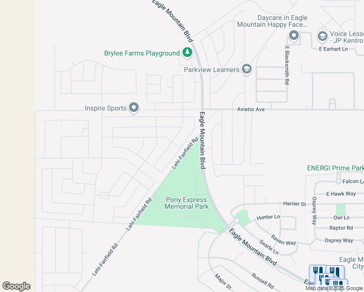 map of restaurants, bars, coffee shops, grocery stores, and more near North Mount Waas Drive in Eagle Mountain