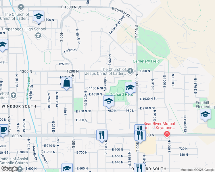 map of restaurants, bars, coffee shops, grocery stores, and more near 1106 North 600 East in Orem