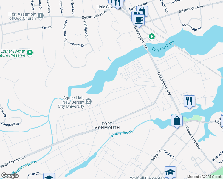 map of restaurants, bars, coffee shops, grocery stores, and more near 34 Russel Avenue in Oceanport