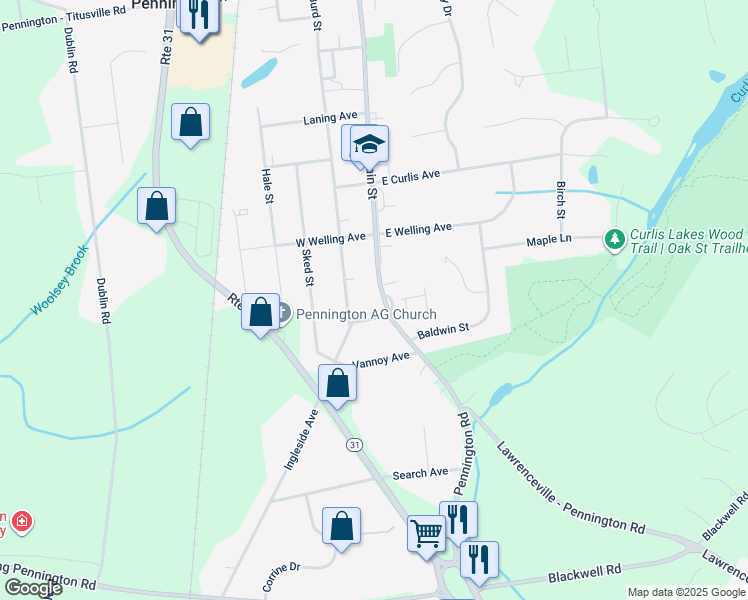 map of restaurants, bars, coffee shops, grocery stores, and more near 4 Ingleside Avenue in Pennington