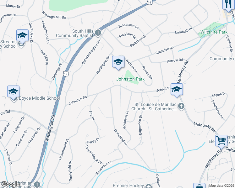 map of restaurants, bars, coffee shops, grocery stores, and more near 2426 Orchard Drive in Pittsburgh
