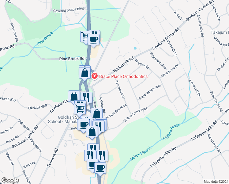 map of restaurants, bars, coffee shops, grocery stores, and more near 4 Holiday Road in Manalapan Township