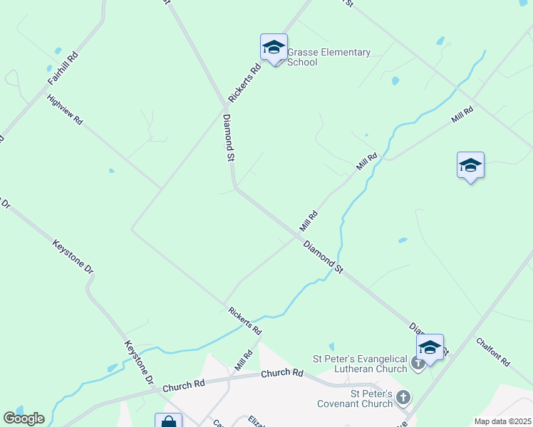 map of restaurants, bars, coffee shops, grocery stores, and more near 2527 Diamond Street in Sellersville