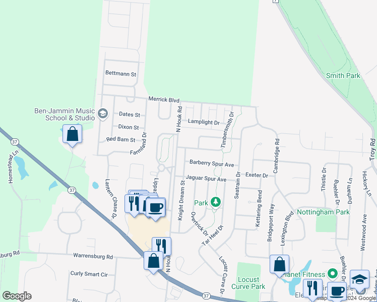 map of restaurants, bars, coffee shops, grocery stores, and more near 328 Timbersmith Drive in Delaware