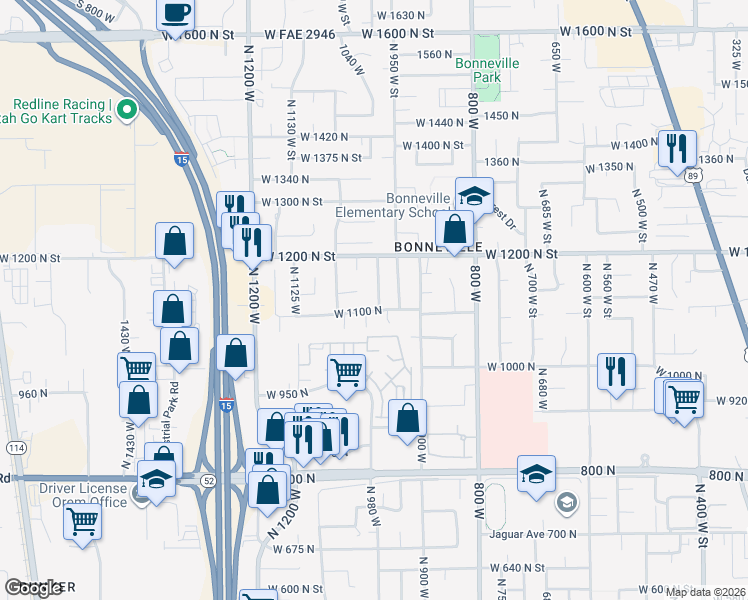 map of restaurants, bars, coffee shops, grocery stores, and more near 1067 North 1005 West Street in Orem
