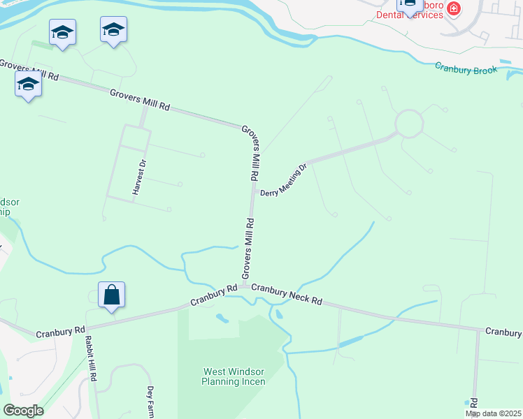 map of restaurants, bars, coffee shops, grocery stores, and more near 17 Grovers Mill Road in Plainsboro Township