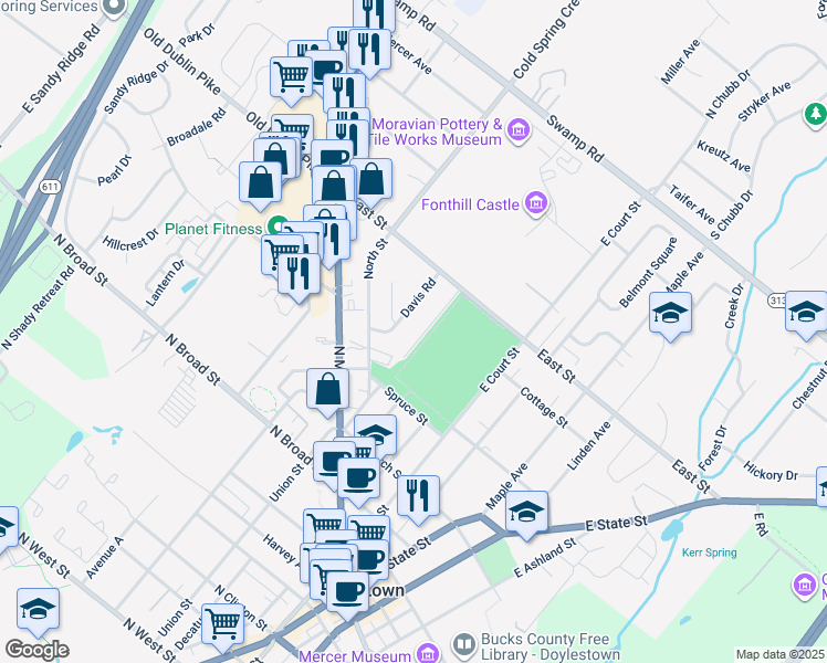 map of restaurants, bars, coffee shops, grocery stores, and more near 333 Lacey Avenue in Doylestown